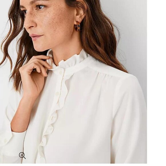 Ann Taylor Ruffle Button Top - Picture 2 of 5